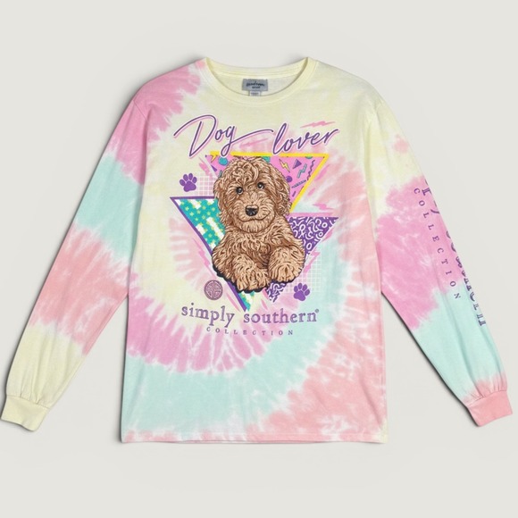 Simply Southern Tops - Simply Southern Dog Lover Tie Dye Long Sleeve Shirt Womens Medium Pink Cotton